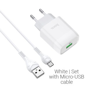 hoco-c72q-glorious-single-port-qc3.0-wall-charger-eu-set-micro-usb-white