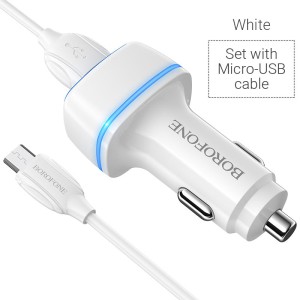 borofone-bz14-max-dual-port-ambient-light-car-charger-micro-usb-set-white